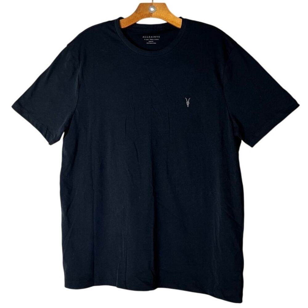 AllSaints Brace Short Sleeve Crew Black T-Shirt Size XL Slim Fit Organic Cotton